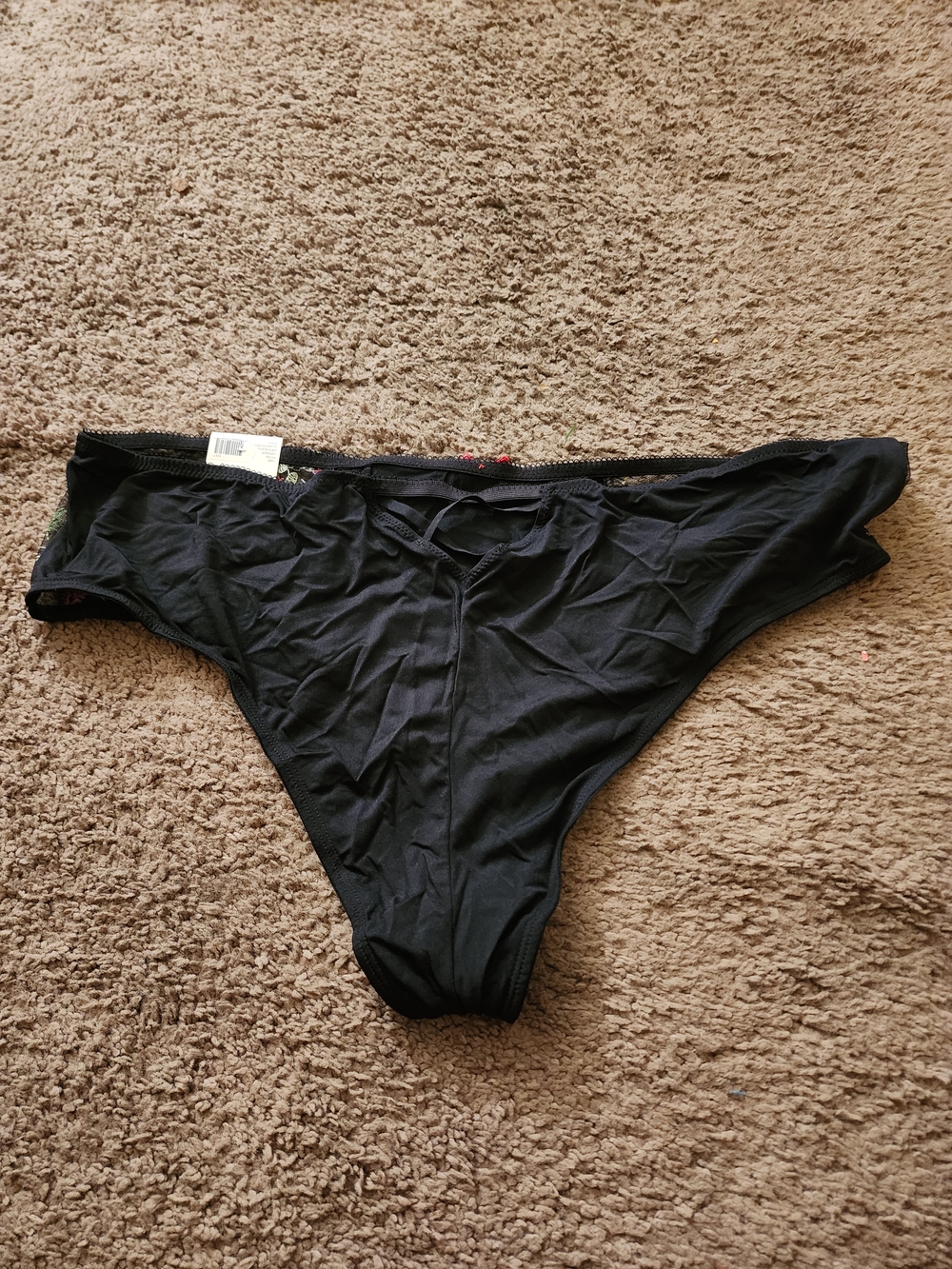 Cacique Black Bikini Panty with Pink and Red Floral Embroidery - Picture 3 of 3